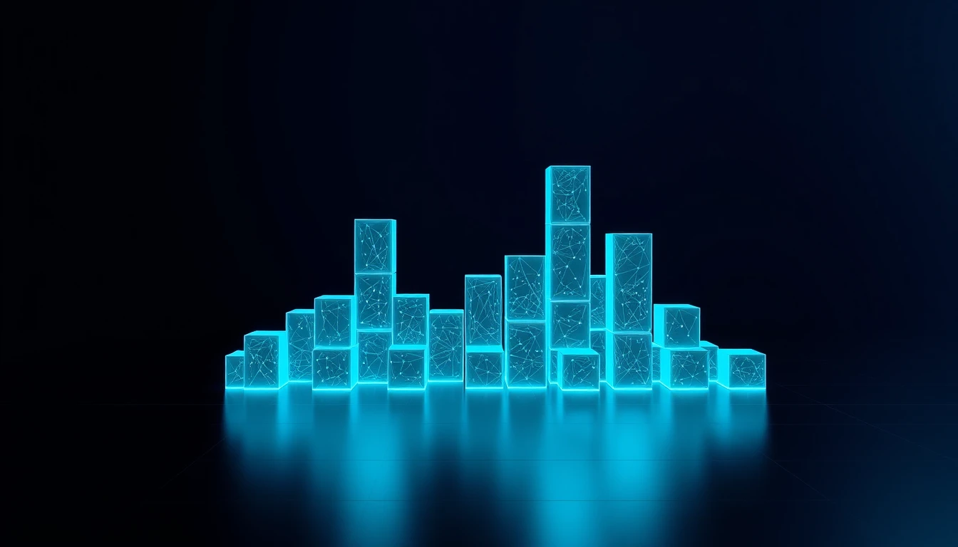An orderly arrangement of glowing blocks of varying heights, like a reference chart of Markdown elements.